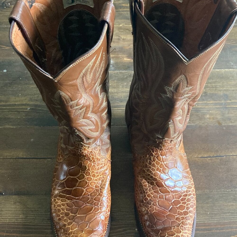 Vintage Justin Pre-Ban Brown Exotic Sea Turtle Cowboy Boots Mens 8 - 9302
